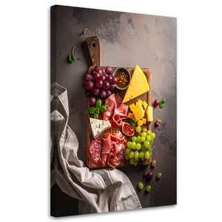 Paveikslas ant drobės, Gurmaniškas natiurmortas Paveikslas ant drobės, Plank of cold cuts, cheese and grapes Paveikslai ant drobės Gera namie - Geranamie.lt