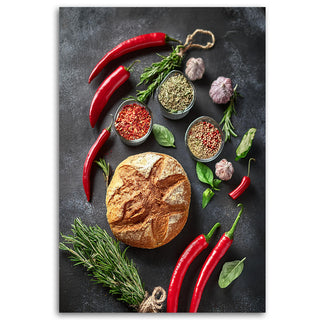 Paveikslas ant drobės, Duona ir prieskoniai Paveikslas ant drobės, Kitchen Food Pepper Spices Paveikslai ant drobės Gera namie - Geranamie.lt