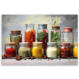 Paveikslas ant drobės, Prieskonių begalybė Paveikslas ant drobės, Colourful Spices Herbs in Jars Paveikslai ant drobės Gera namie - Geranamie.lt