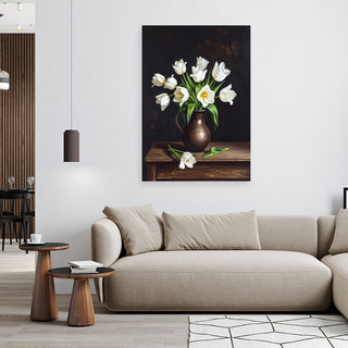 Paveikslas ant drobės, tulpės vazoje Canvas picture, Still life white tulips Paveikslai ant drobės Gera namie - Geranamie.lt