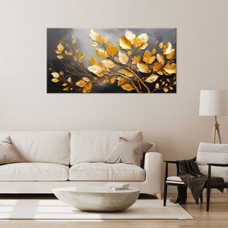 Paveikslas ant drobės, Aukso lapai pilkame fone Paveikslai ant drobės Gera namie - Geranamie.lt