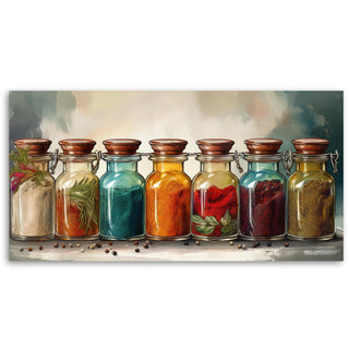 Paveikslas ant drobės, Aromatų buteliukai Paveikslas ant drobės, Colourful Spices Herbs Paveikslai ant drobės Gera namie - Geranamie.lt