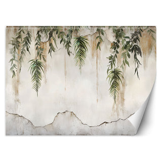 Wallpaper, Green leaves hanging on a beige background