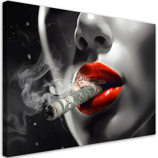 Painting on canvas, Red lips and smoke