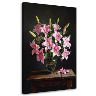 Paveikslas ant drobės, Rožinių lelijų puokštė Canvas print, Pink lilies flowers in a vase Paveikslai ant drobės Gera namie - Geranamie.lt