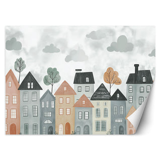 Wallpaper for children's rooms, Colourful houses city