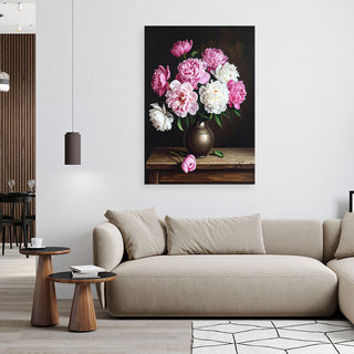 Paveikslas ant drobės, Bijūnai vazoje Wall Art Print, Peonies pink bouquet of flowers Paveikslai ant drobės Gera namie - Geranamie.lt