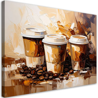 Paveikslas ant drobės, Kavos trijulė Paveikslas ant drobės for the kitchen or bar, Coffee Cups Imitation Oil Paint in Beige Paveikslai ant drobės Gera namie - Geranamie.lt