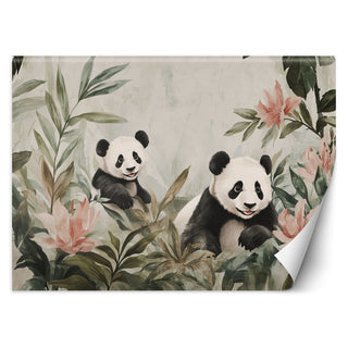 Wallpaper for children's room, Panda bears in flowers