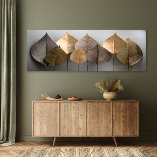 Paveikslas ant drobės, Auksiniai lapai pilkame fone Paveikslai ant drobės Gera namie - Geranamie.lt