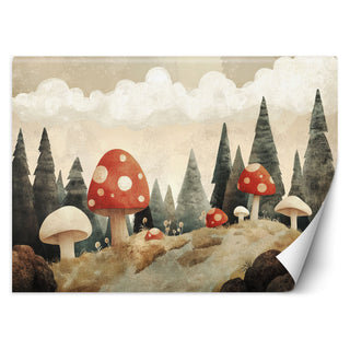 Wallpaper for children's room, Mushrooms Forest Trees Nature Beige