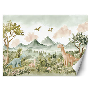 Wallpaper for boys, Cheerful dinosaurs Mountain landscape