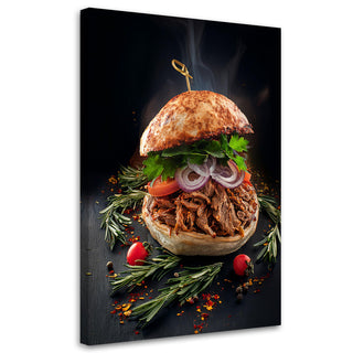 Paveikslas ant drobės, Plėšytos mėsos burgeris Paveikslas ant drobės, Burger Food Kitchen Paveikslai ant drobės Gera namie - Geranamie.lt