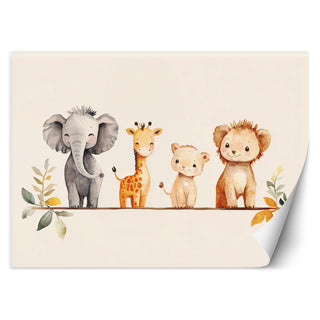 Wallpaper for children's room, African colourful animals in beige