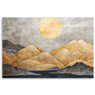 Painting on canvas, Japanese mountains at sunset