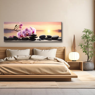 Painting on canvas, Orchid and zen stones