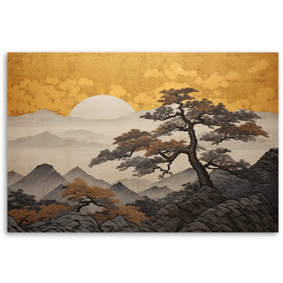 Painting on canvas, Japan's gray mountains