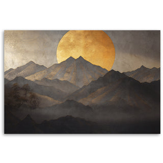 Painting on canvas, Japan's golden sun and mountains